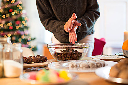 准备,圣诞节,巧克力,椰子,燕麦,巧克力糖,厨房操作台