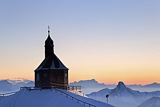 教堂,神圣,风景,山,晚上,洛赫特-伊根,上巴伐利亚,巴伐利亚,德国南部,德国