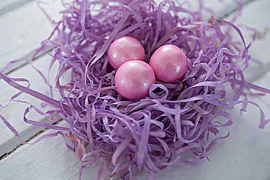 粉色,复活节彩蛋,紫色,鸟窝,特写,木质背景