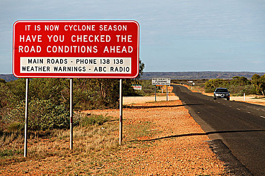 气旋,季节,路边,警告标识,西澳大利亚