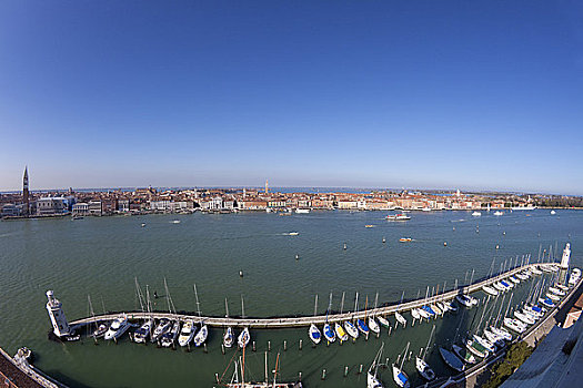 俯拍,码头,城市,背景,威尼斯,威尼托,意大利