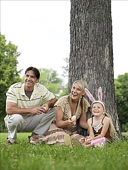 家庭,公园,复活节彩蛋,猎捕