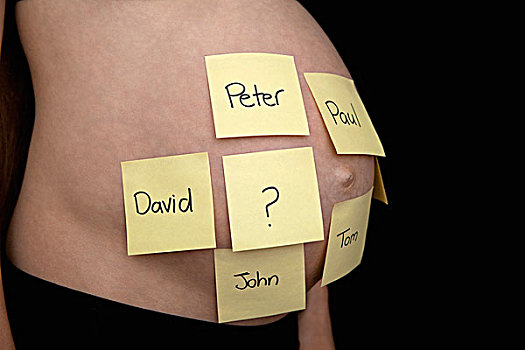 怀孕,女人,腹部,不同,第一,书写,记事贴