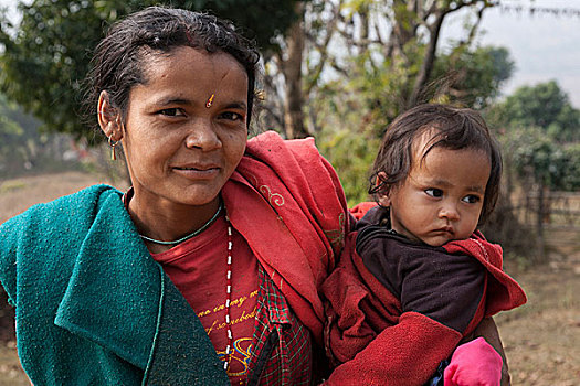 尼泊尔人,女人,孩子,头像,尼泊尔,亚洲