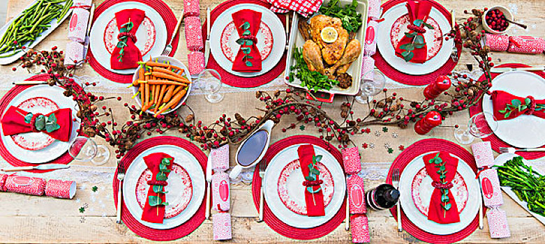 俯视,食物,圣诞晚餐,桌子