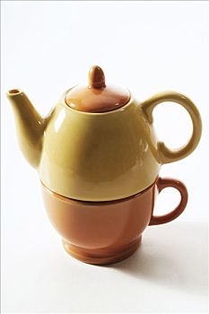 茶,一个,小,茶杯,茶壶,一堆