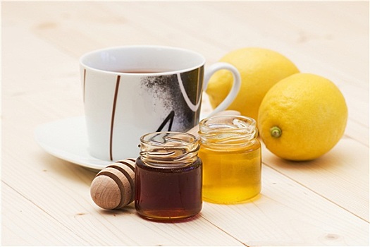 茶杯,蜂蜜,新鲜,柠檬