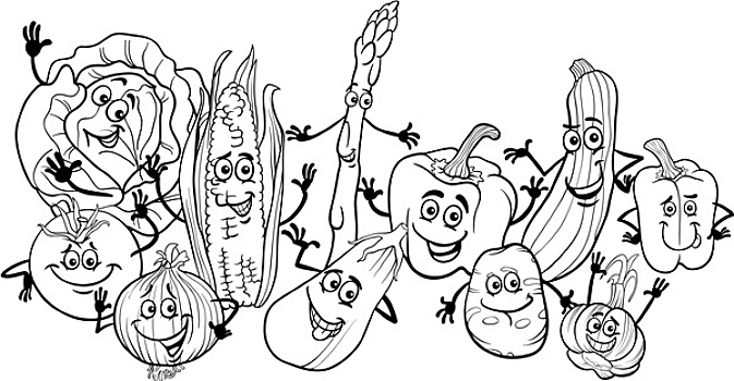 高兴,蔬菜,卡通,上色画册