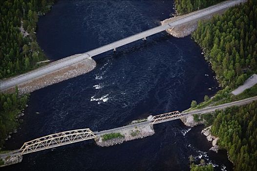 铁路桥,道路,穿过,河,航拍,瑞典