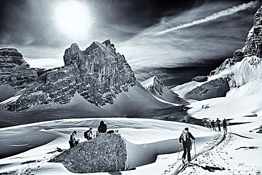 滑雪,登山者,瓦茨曼山,贝希特斯加登阿尔卑斯山