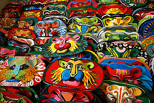 收集,纸板,面具,学生,艺术,达卡,大学,白天,新年,孟加拉,四月,2007年