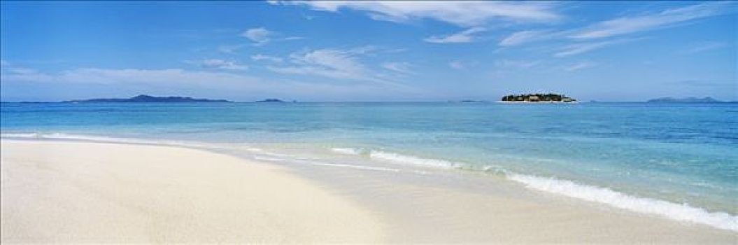 斐济,岛屿,白沙滩,平静,蓝色,海洋,水