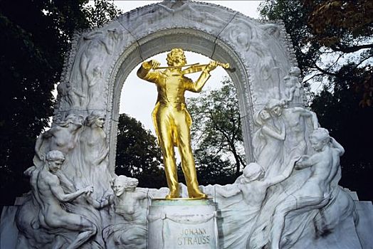 镀金,雕塑,约翰施特劳斯,纪念,城市公园,维也纳,奥地利,欧洲