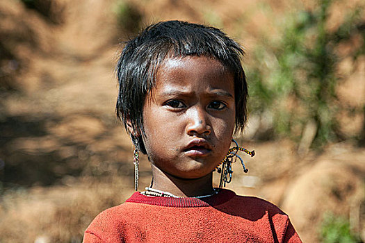 女孩,部落,山村,胸针,头像,掸邦,金三角,缅甸,亚洲