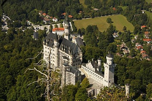 旧天鹅堡,城堡,靠近,鸟瞰,远景,巴伐利亚,德国,欧洲