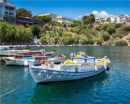 船,湖,阿基亚斯尼古拉斯,克里特岛,希腊