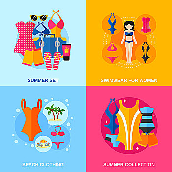 泳衣,装饰,象征,女人,夏天,收集,海滩,衣服,彩色,隔绝,矢量,插画