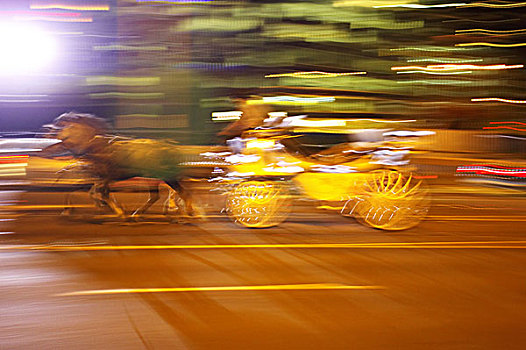 马,四轮马车,夜晚,墨尔本,维多利亚,澳大利亚