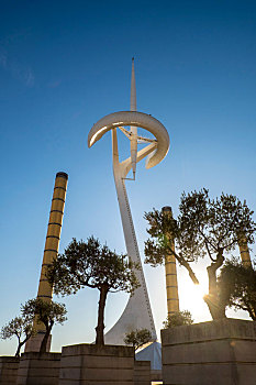 著名,奥林匹克公园,蒙特足斯,巴塞罗那,西班牙,塔,设计,圣地亚哥,加泰罗尼亚