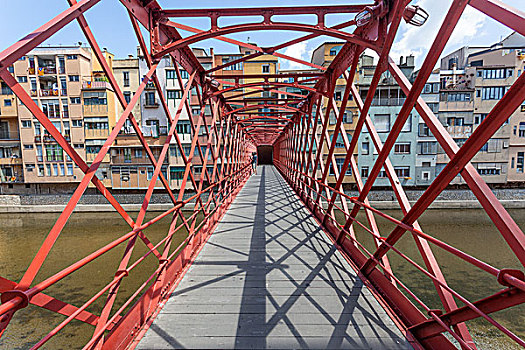红色,铁桥,老城,赫罗纳,西班牙