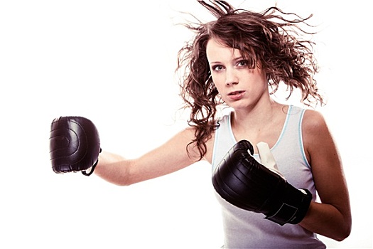 运动,拳击手,女人,黑色,手套,健身,女孩,训练,散打