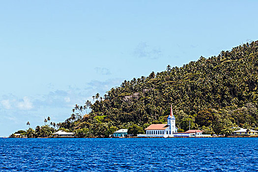 太平洋,法属玻利尼西亚,社会群岛,教堂,岸边