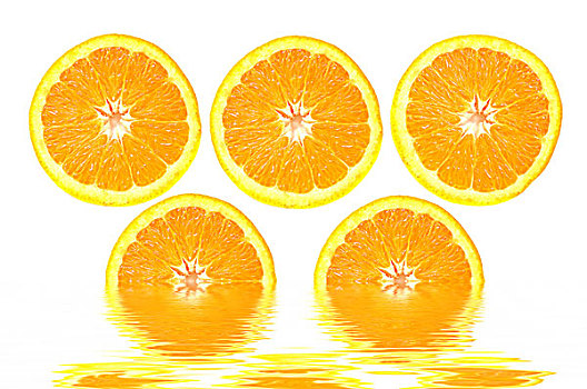 橙子片,反射,水中