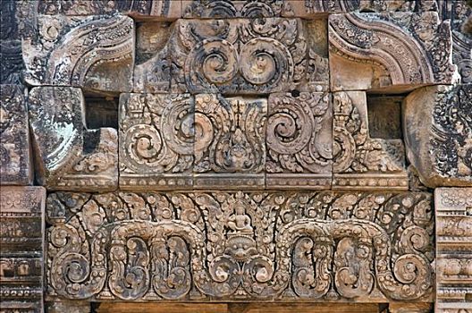 雕刻,墙壁,庙宇,吴哥,世界遗产,收获,柬埔寨,东南亚