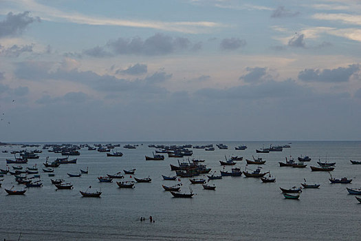 越南,沙滩上,渔船,海鲜,市场