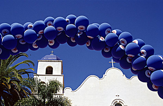 拱形,气球,正面,教堂,州立历史公园,圣地亚哥,加利福尼亚,美国