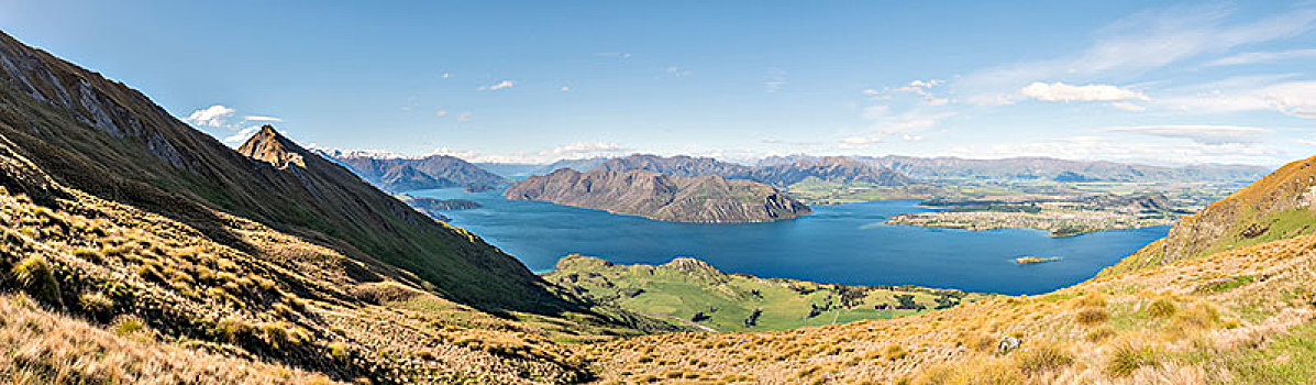 风景,山,湖,左边,顶峰,瓦纳卡湖,南阿尔卑斯山,奥塔哥地区,南部地区,新西兰,大洋洲