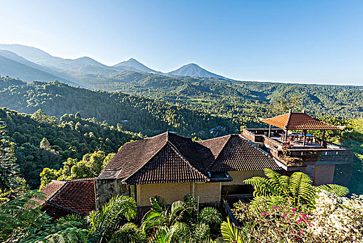 远眺,屋顶,山,巴厘岛,印度尼西亚,亚洲