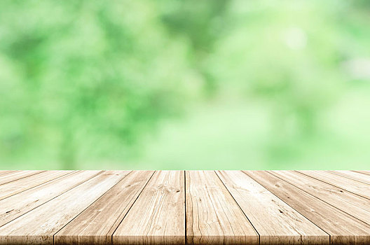 空,木桌子,上面,模糊,绿色,自然,抽象,背景