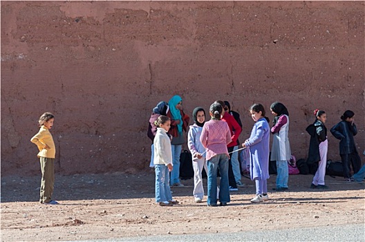 摩洛哥人,学童,等待,巴士,马拉喀什,摩洛哥