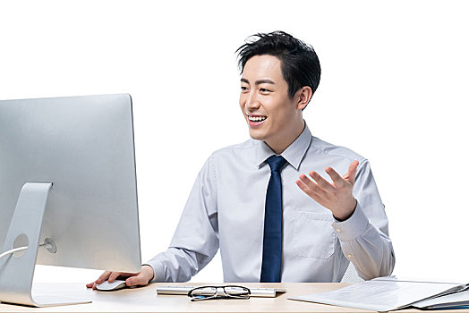 年輕商務男士在辦公室工作