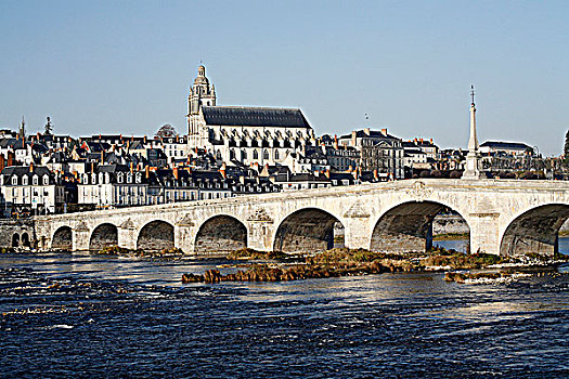 法国,中心,卢瓦尔河,布卢瓦,大教堂,桥,上方