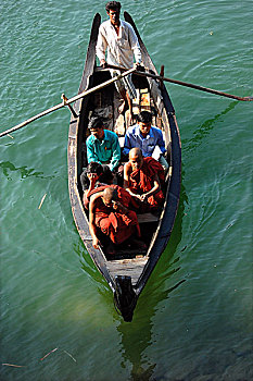 人,穿过,河,孟加拉,四月,2007年