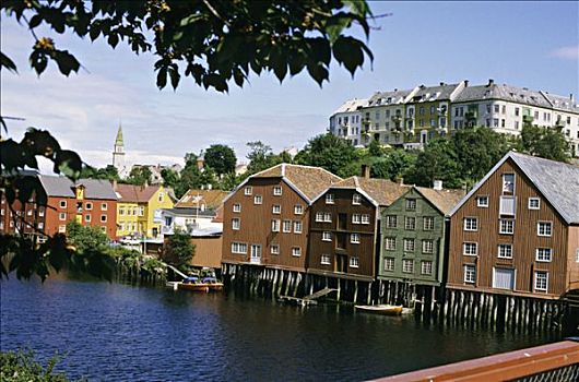 挪威,器物,房子,建筑,靠近,运河,夏天