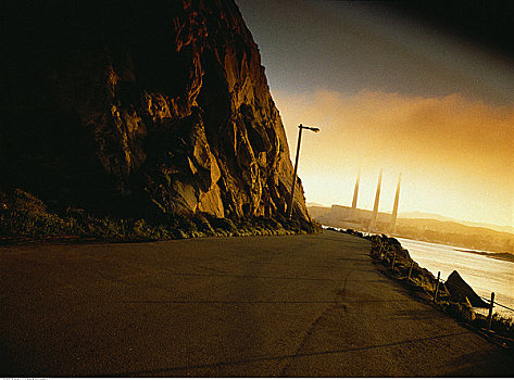 道路,薄雾,日落,加利福尼亚,美国