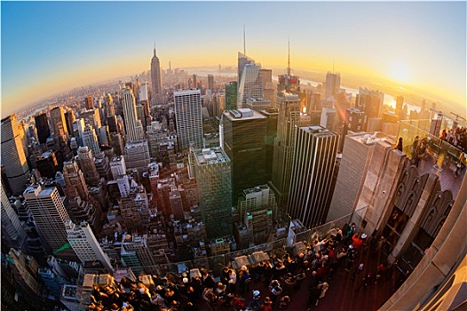 纽约,曼哈顿,天际线,日落