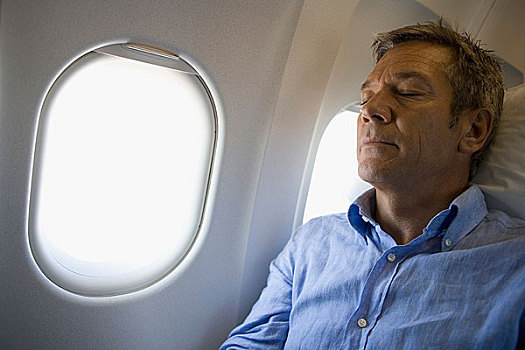 男性,乘客,睡觉,飞机