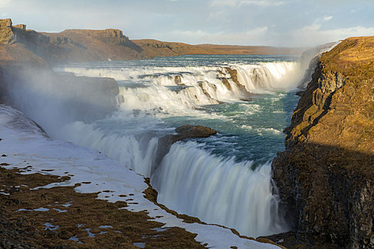 瀑布,冰岛,冬天