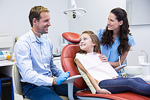 牙医,互动,母女,牙科检查,牙科诊所