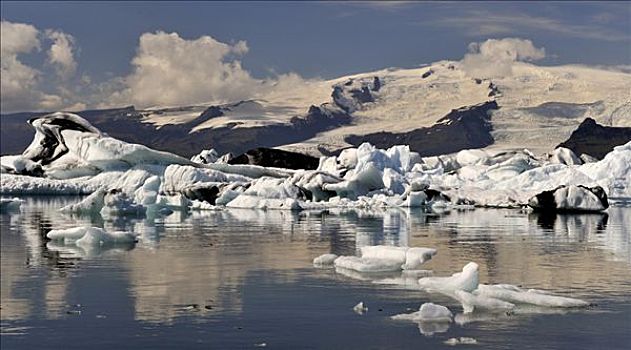 结冰,湖,冰河河道,泻湖,斯卡夫塔菲尔国家公园,漂浮,冰山,南海岸,冰岛,欧洲