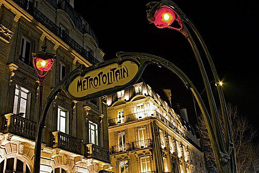 法国,巴黎,地铁站,夜晚