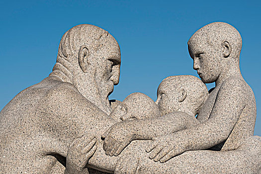 老人,三个孩子,花冈岩,雕塑,古斯塔夫-维格朗,公园,奥斯陆,挪威,欧洲