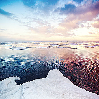 冬天,海边风景,冰雪,海湾,芬兰,俄罗斯,彩色,照片,滤镜效果