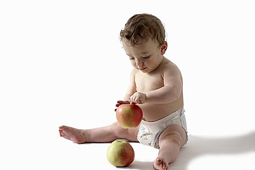 婴儿,玩,苹果