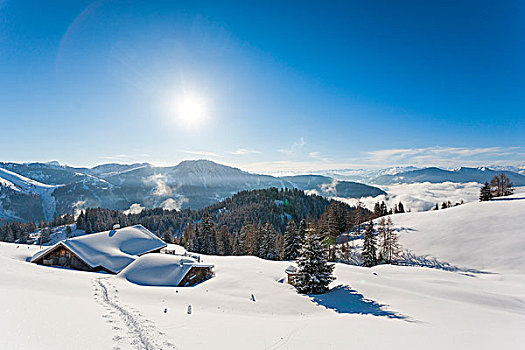 山,冬天,萨尔茨堡州,奥地利