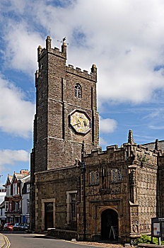 教堂,塔,13世纪,世纪,教堂街,朗塞斯顿,康沃尔,英格兰,英国,欧洲